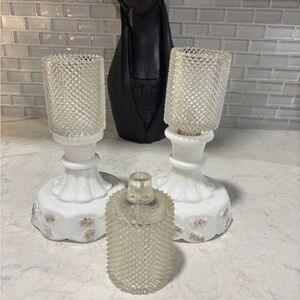 Vintage Votive Peg Glass Diamond Shape for Candle Holder or small plants